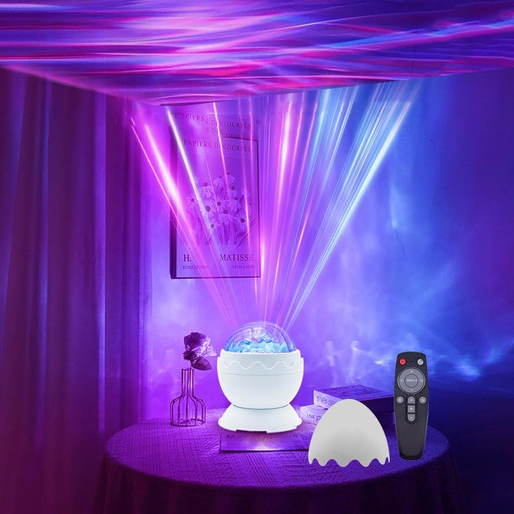 kismee Northern Lights Projector Galaxy Aurora 8 Effects with Night Light Egg Cover White