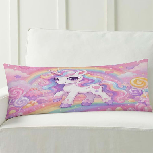 QJHDBRF Cute Rainbow Unicorn Candy Land Body Pillow Cover 20"x54" Soft Polyester Long Bolster Pillow Case Zipper