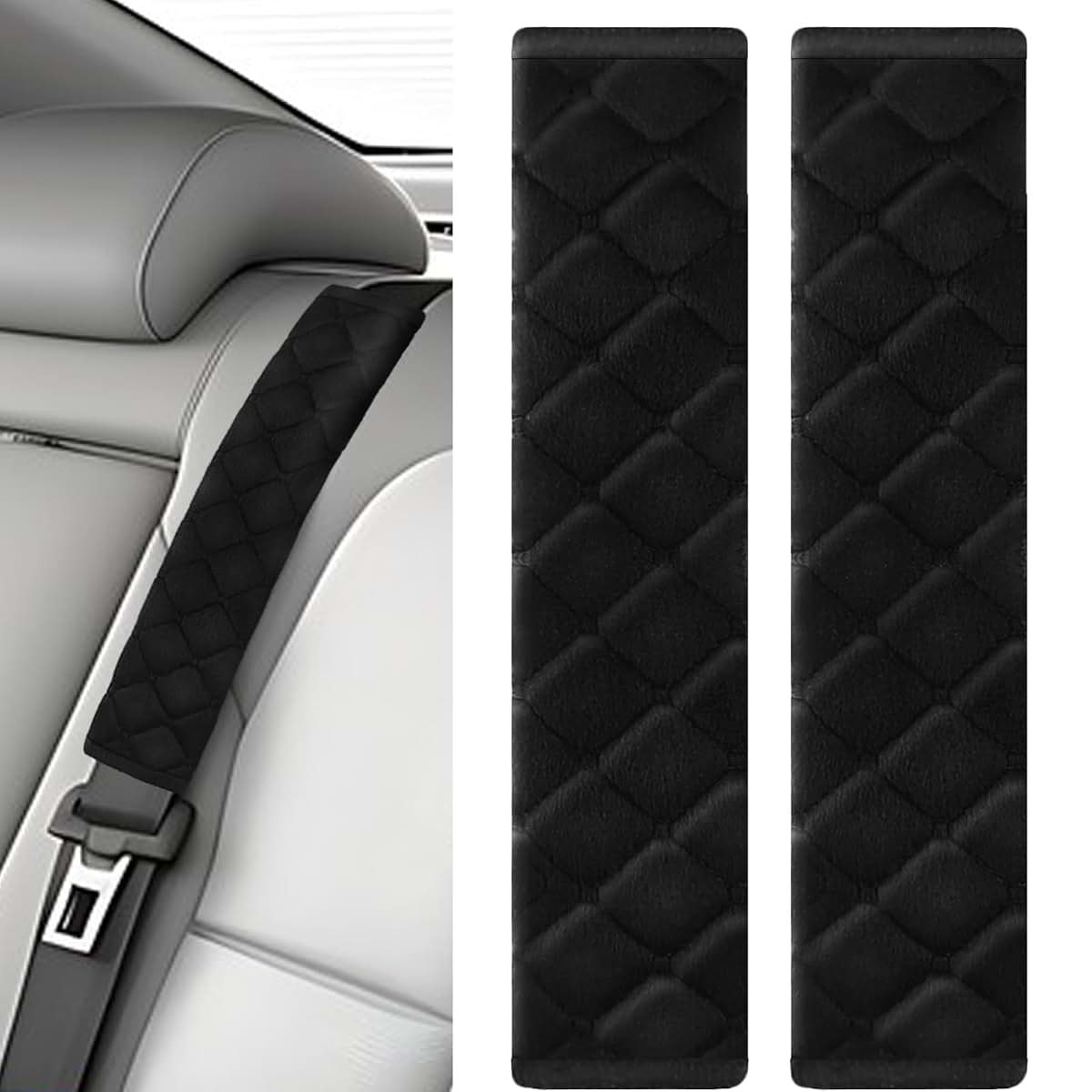 BabyOneStop Car Seat Belt Shoulder Strap Covers, 10.6 Inch Black Padding