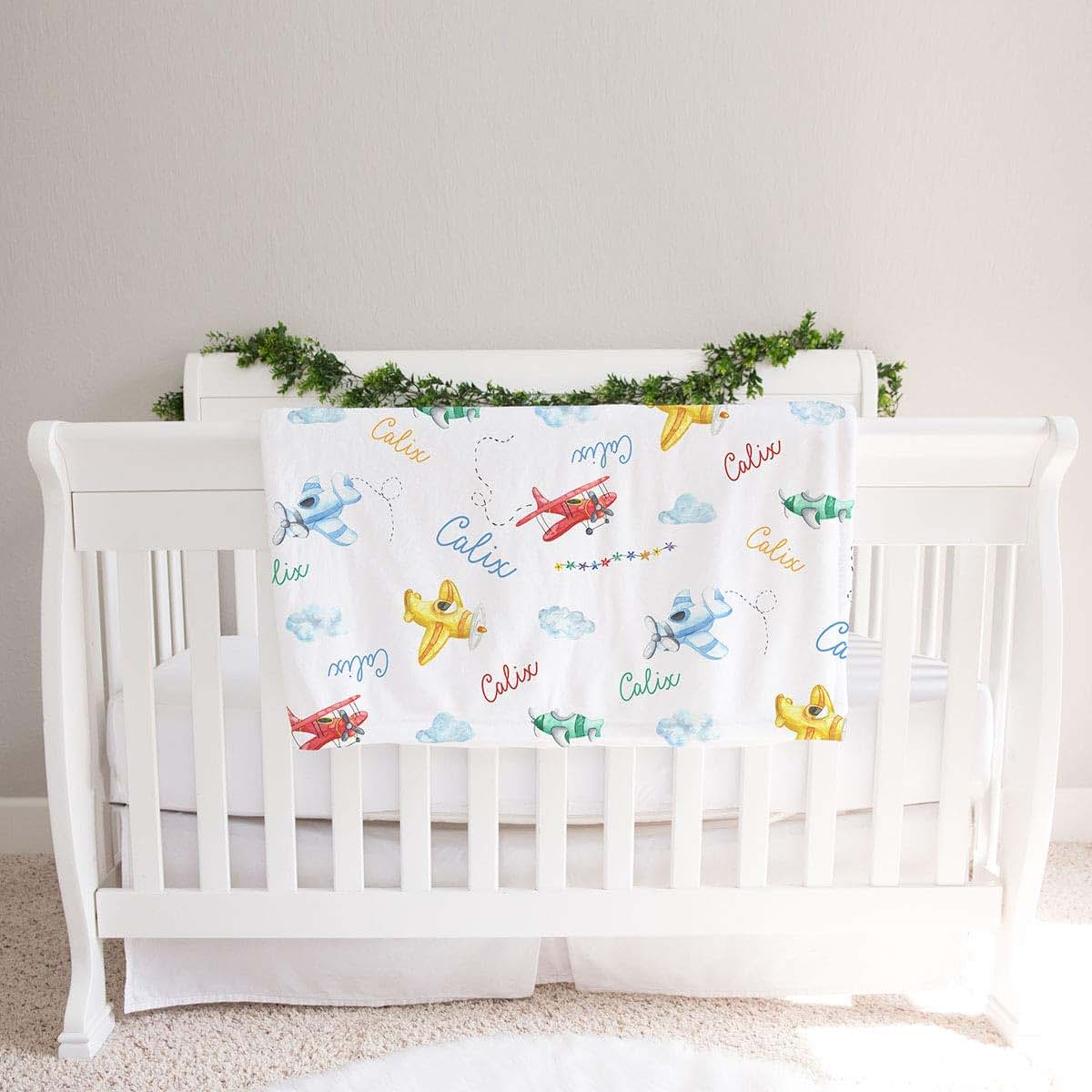 Lovable Gift Co Airplane Personalized Baby Receiving Swaddle Blanket (photo 2)