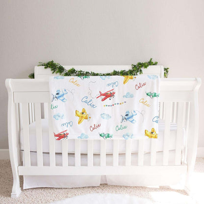 Lovable Gift Co Airplane Personalized Baby Receiving Swaddle Blanket (photo 2)