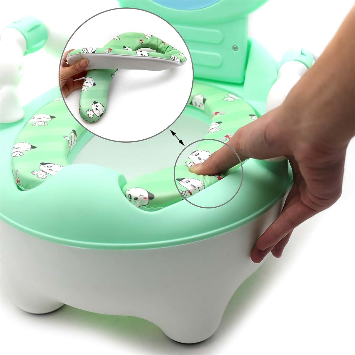 XKMT- Baby Kids Portable Green Bear Portable Potty Training Toilet Seat With Pad Toddler Lovely Toilet Comfortable Soft (photo 2)