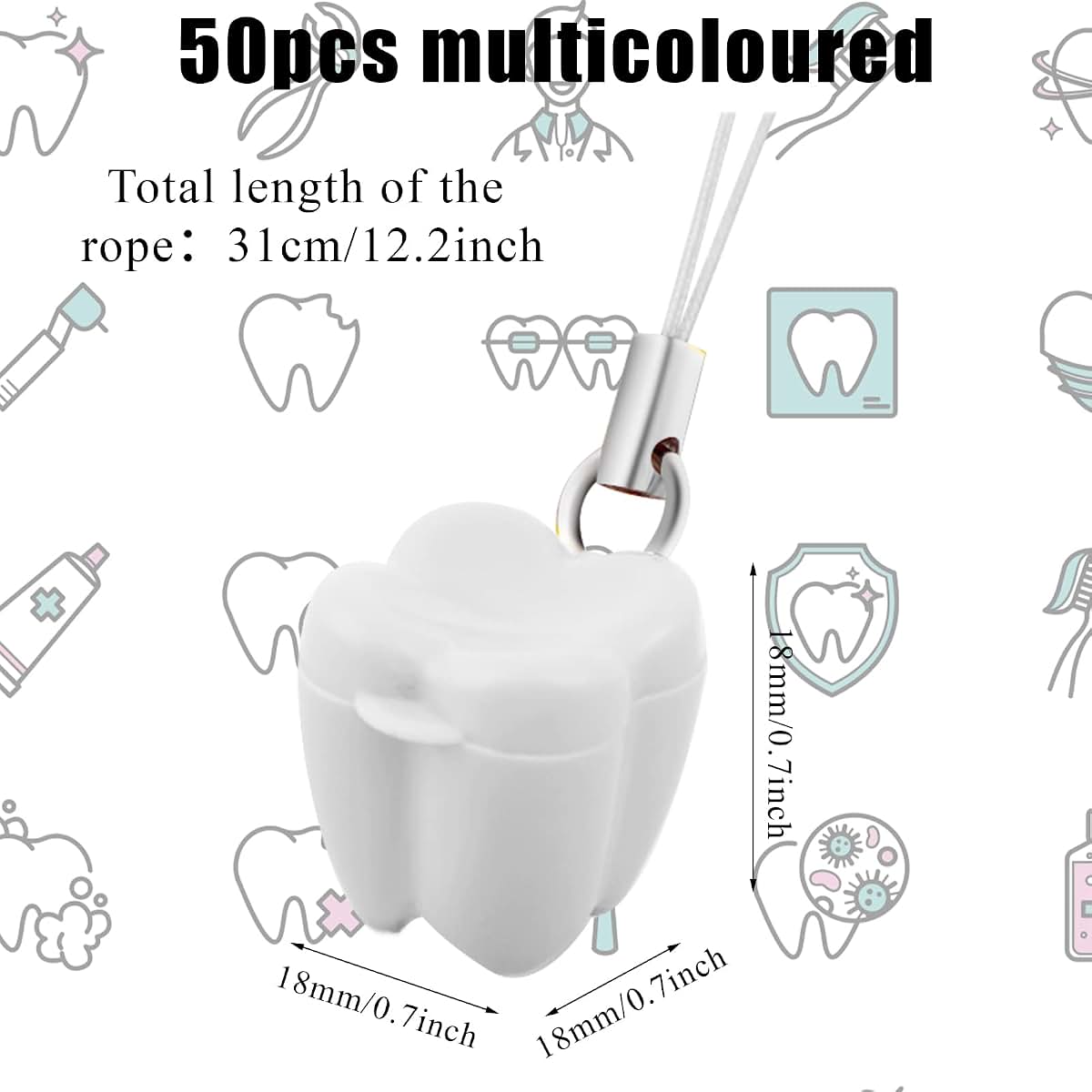 Ioffersuper 50-Piece Tooth Saver Necklaces, Tooth Necklace Little Box for Lost Teeth, Milk Teeth Storage Cases for