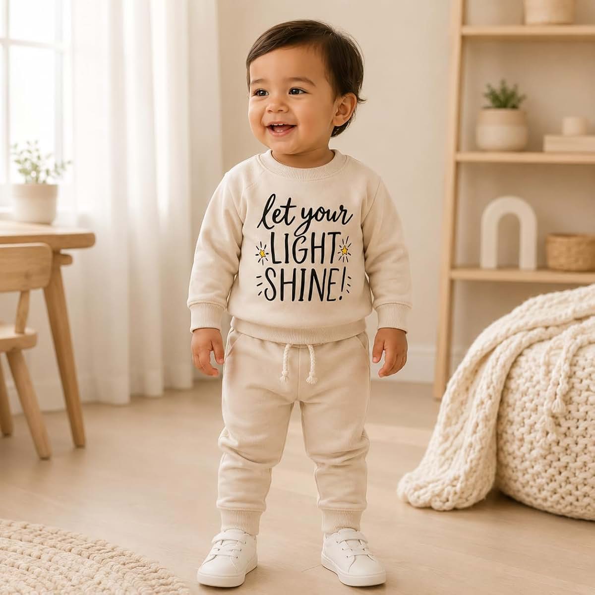 Highly & Fine Organic Cotton Baby & Toddler 2-Piece Outfit Set – “Let Your Light Shine” – Soft French Terry Baby (photo 2)