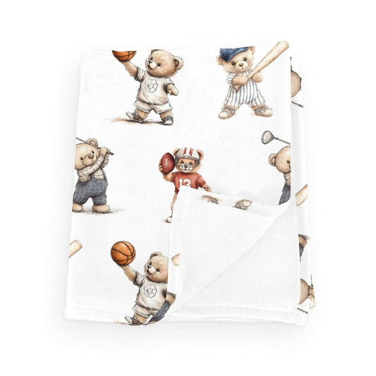 Wicbfdfv Cute Sport Bears Golf Baseball Basketball Baby Boy Girl Blankets Sports Lover Gift White Flannel Fluffy