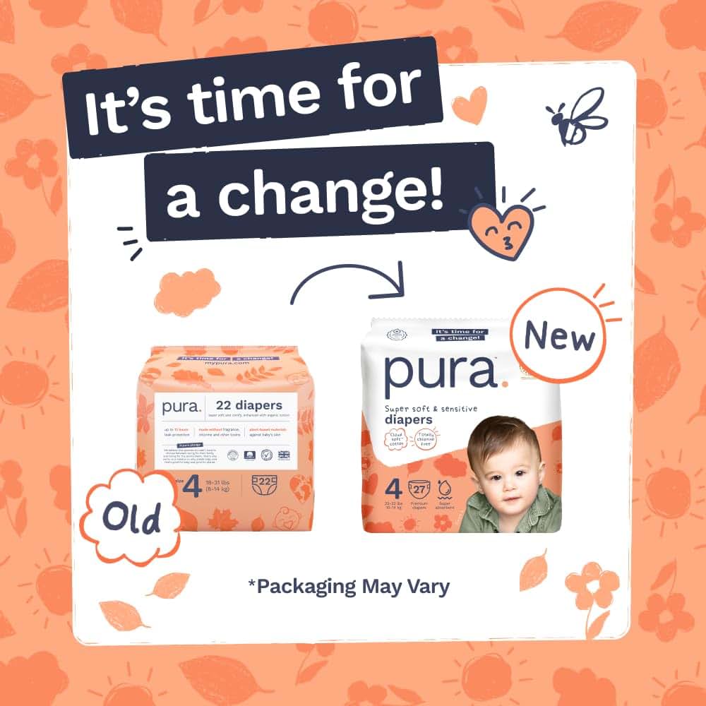 Pura Baby Diapers Size 4 (22-32 lbs) 54 Count Sensitive Skin (photo 3)