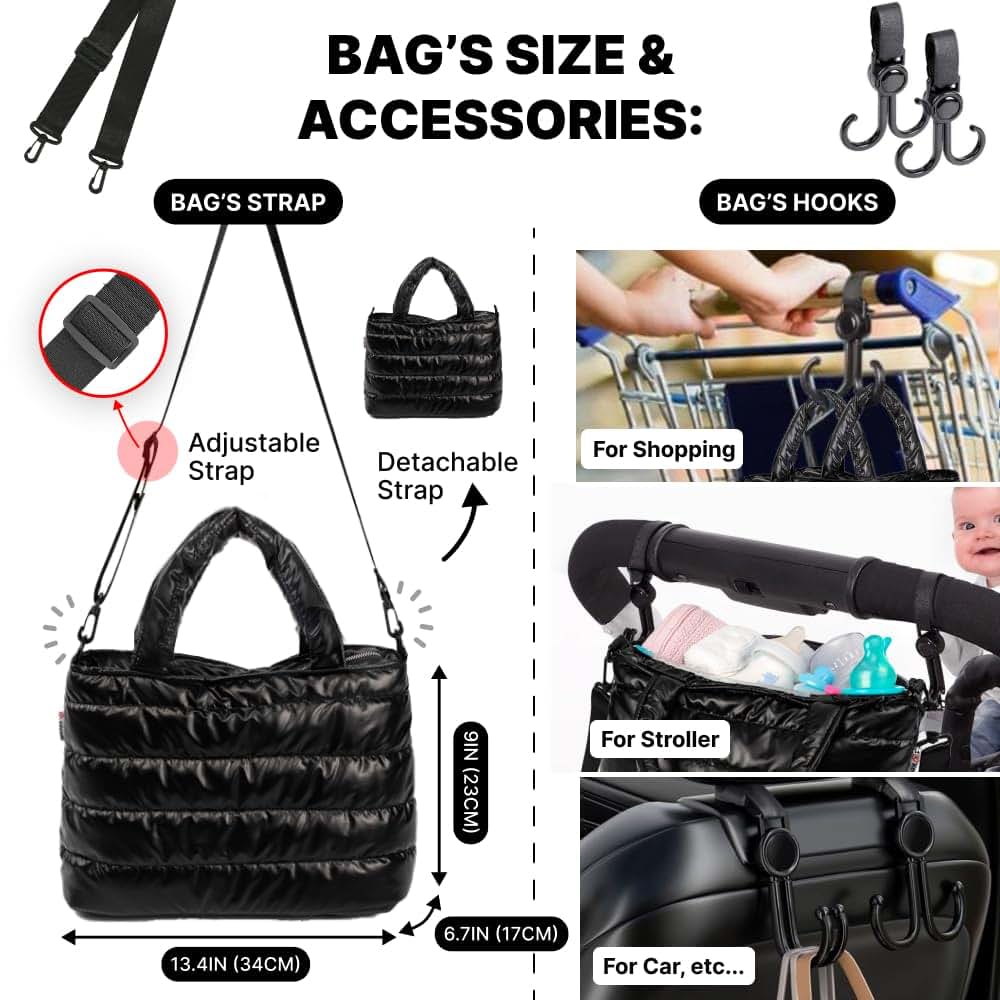 Kedaa Puffy Water Resistant Tote Bag With Stroller Hooks (photo 3)