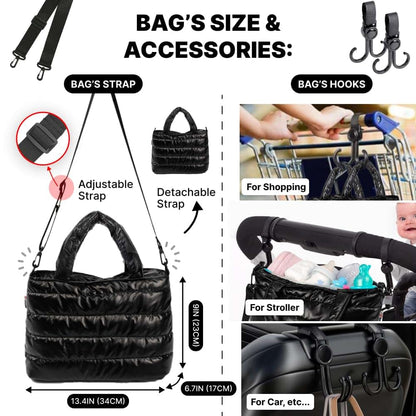 Kedaa Puffy Water Resistant Tote Bag With Stroller Hooks (photo 3)