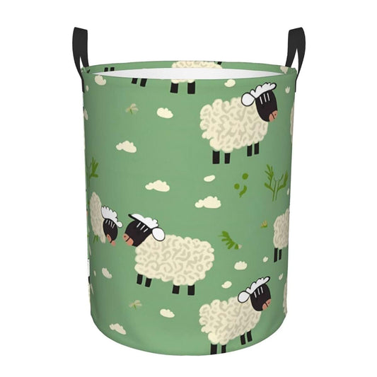 AdaNti Circular Hamper With Sheep Print Medium Storage Bin
