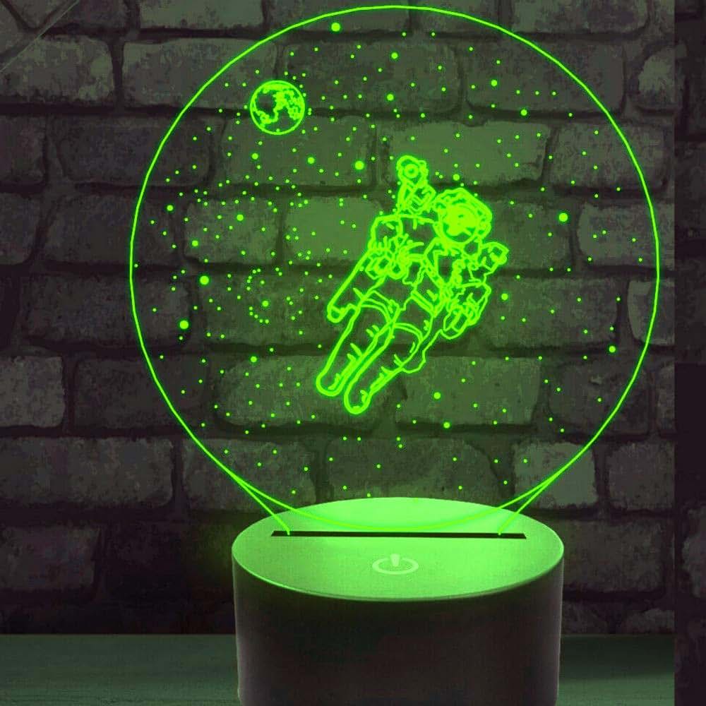Jinnwell 3D Spaceman Astronaut Night Light Lamp Illusion Led 7 Color Changing Touch Switch Table Desk Decoration Lamps