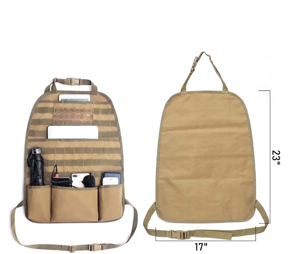 Wrumava Car Seat Back Organizer Tactical Molle Nylon Vehicle Panel Tan (photo 3)