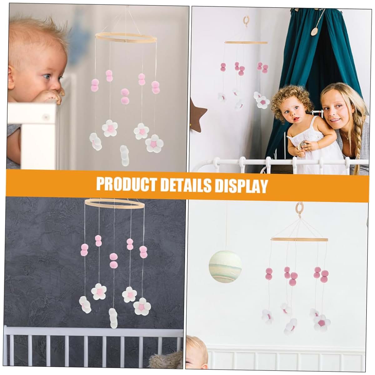 Boho Pompom Flower Crib Mobile for Nursery Decor Accent