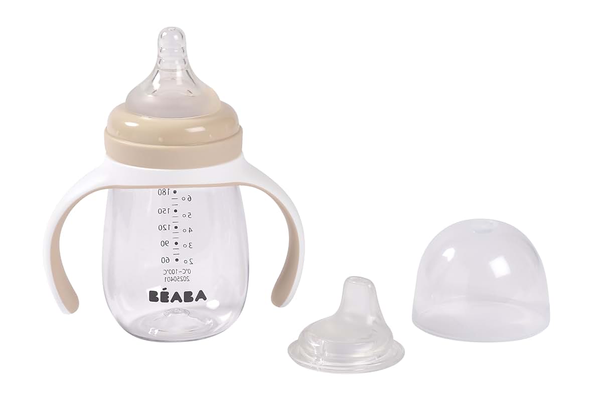 Béaba BEABA 2-in-1 Baby Bottle to Transition Sippy Cup, No Spill Sippy Cup, Includes Removable Handles, Silicone Baby