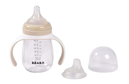 Béaba BEABA 2-in-1 Baby Bottle to Transition Sippy Cup, No Spill Sippy Cup, Includes Removable Handles, Silicone Baby