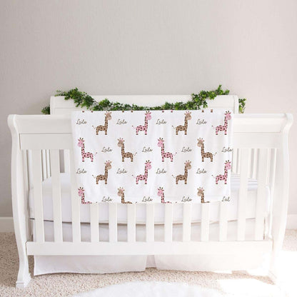 Lovable Gift Co Personalized Pink Giraffe Fleece Baby Girl Blanket (photo 2)