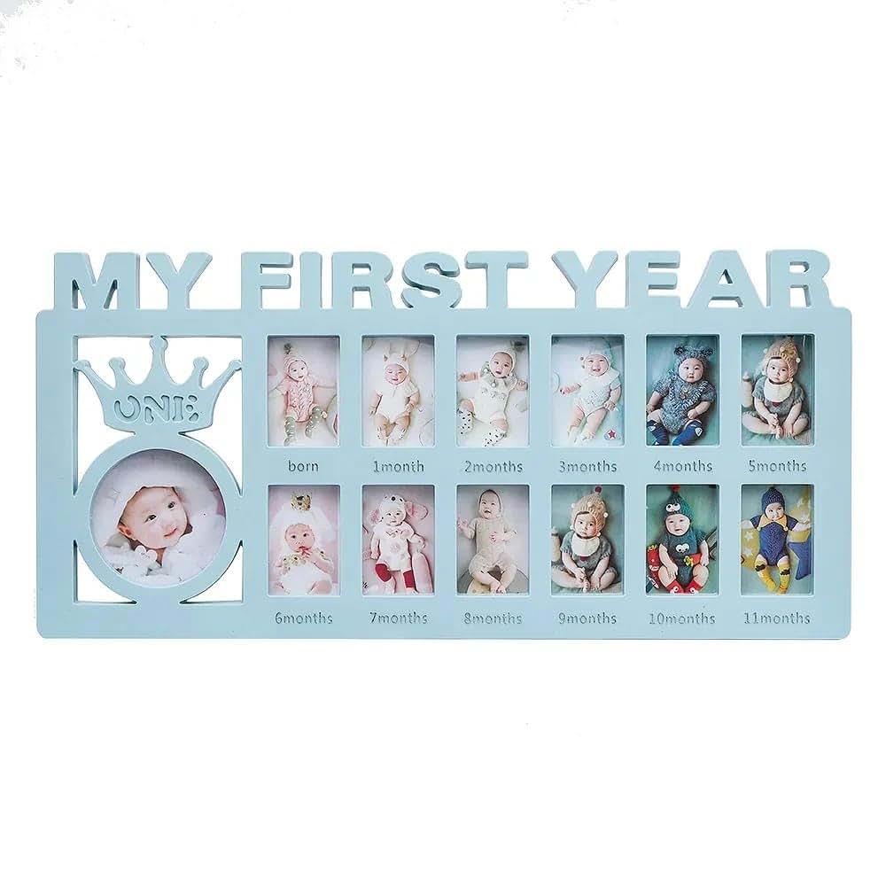 Ter Baby yearly picture frame-my first year baby 12 month photo frame-1st birthday keepsakes (Blue), Z-Keepsake Frames-1