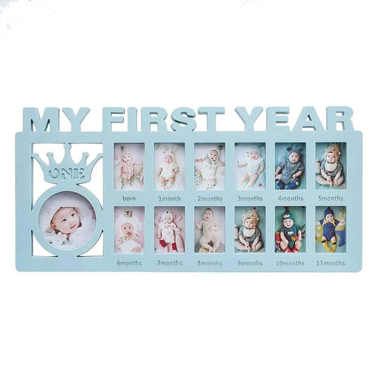 Ter Baby yearly picture frame-my first year baby 12 month photo frame-1st birthday keepsakes (Blue), Z-Keepsake Frames-1