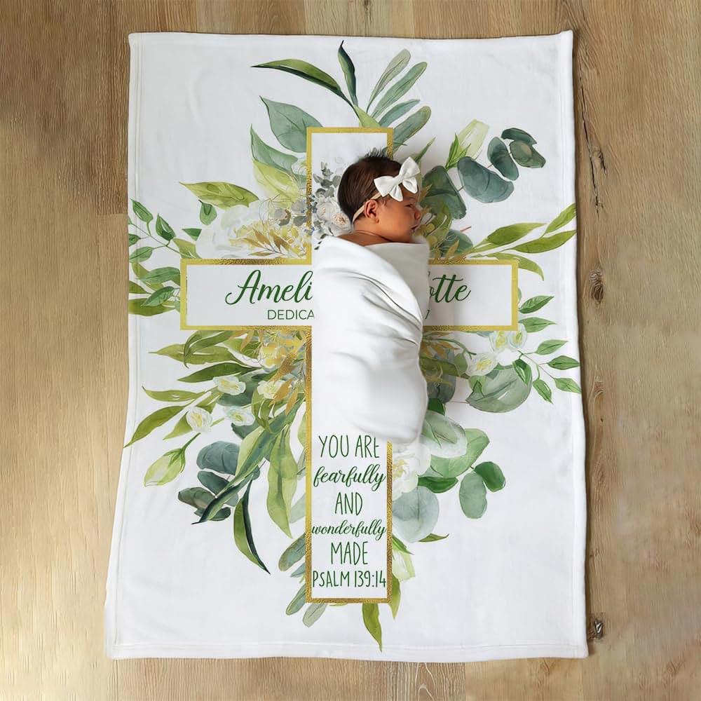 Zebra88 Personalized Baptism Blanket for Girls with Custom Name (photo 3)