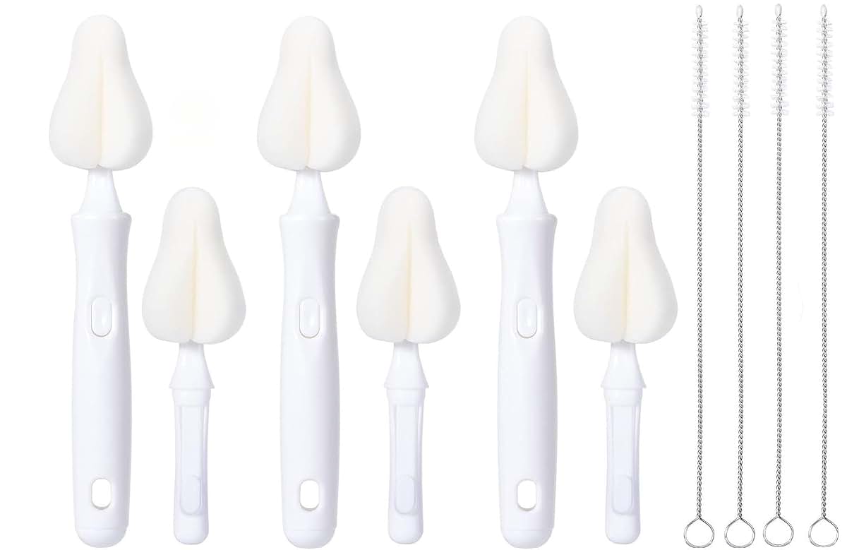 Joayuezo 10PCS Milk Bottle Nipple Brushes Pacifier Sponge Cleaning Brush for Bottles and Accessories (White)