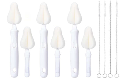 Joayuezo 10PCS Milk Bottle Nipple Brushes Pacifier Sponge Cleaning Brush for Bottles and Accessories (White)