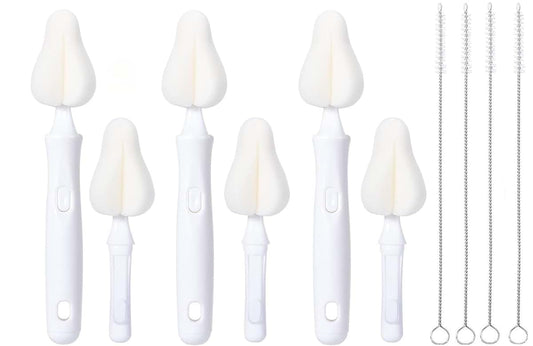 Joayuezo 10PCS Milk Bottle Nipple Brushes Pacifier Sponge Cleaning Brush for Bottles and Accessories (White)