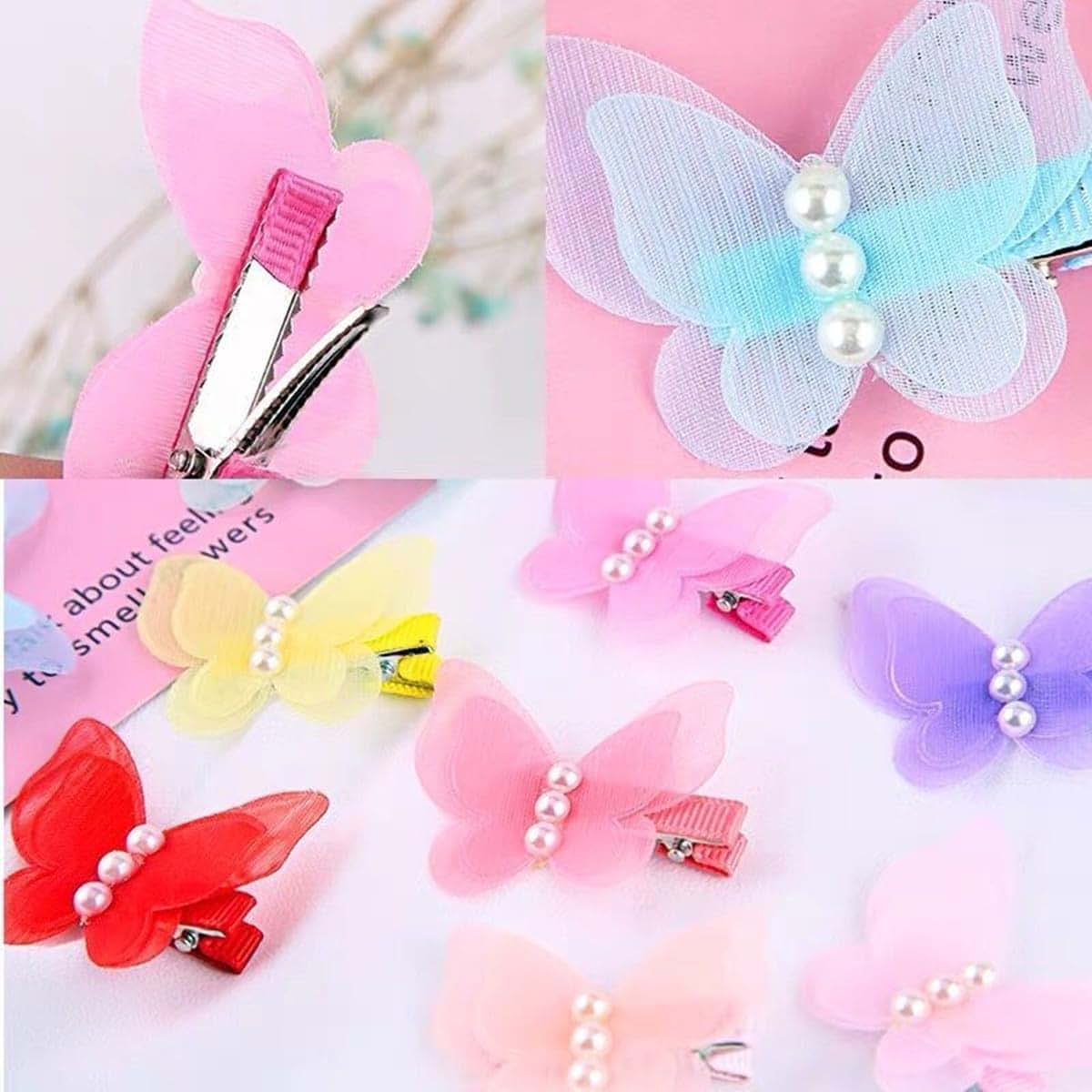 ADIASEN Chiffon Butterfly Hair Clips for Girls, Pearl Accent, 10pcs (5colors),Bow Barrettes for Girls Childrens Kids (photo 2)