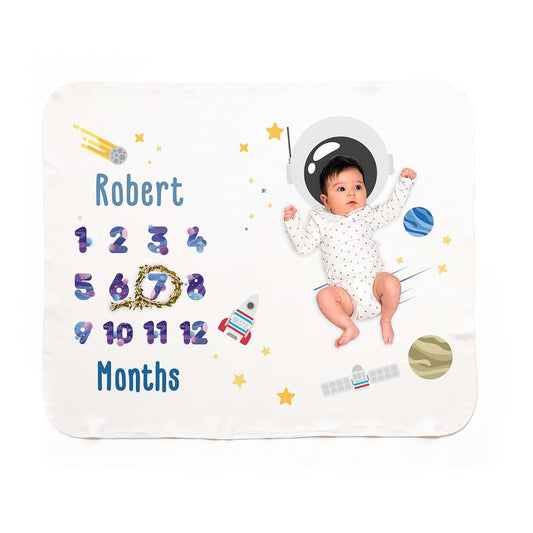Udelf Personalized Baby Milestone Blanket With Space Theme