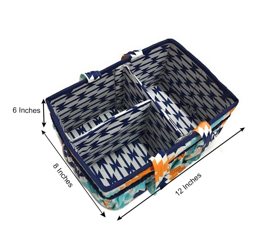 Bacati Aztec Nursery Fabric Storage Caddy in Aqua, Orange, and Navy (photo 3)