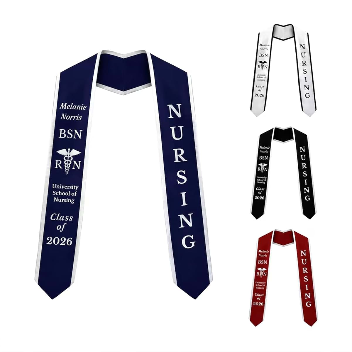 Noni Custom Graduation Nursing Stole, Personalized Grad Sash