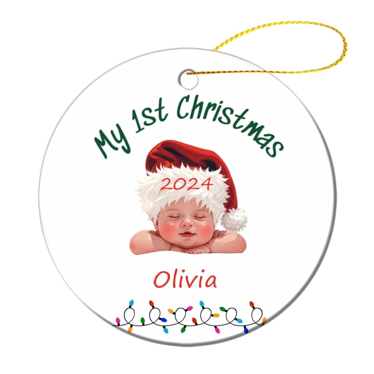 Bdbacxas Personalized Baby First Christmas Ornament,Custom Baby's 1st Christmas Tree Decor Round Ceramic Ornament for