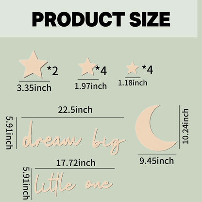 BabyOneStop 15 Pc Nursery Wall Art Set, Moon and Stars Boho Wood Decor