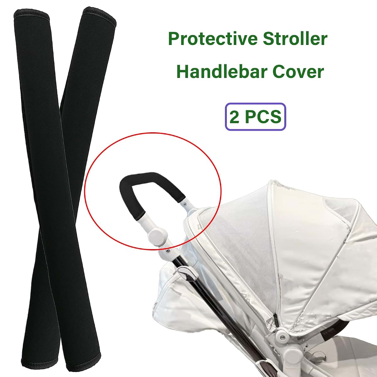 2-Pack Stroller Handlebar Cover, 18.7 Inch Black Pushchair Armrest Protector With Velcro