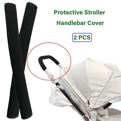 2-Pack Stroller Handlebar Cover, 18.7 Inch Black Pushchair Armrest Protector With Velcro
