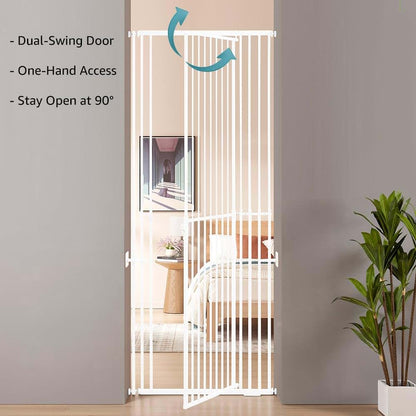 beeNbkks Extra Tall Pet Gate with Dual-Swing Door, 47"-87" Adjustable Height