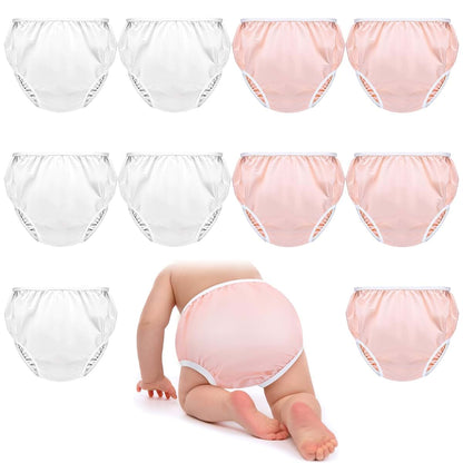Cozypower 10 Pairs Waterproof Plastic Pants for Toddlers, M, White, Pink