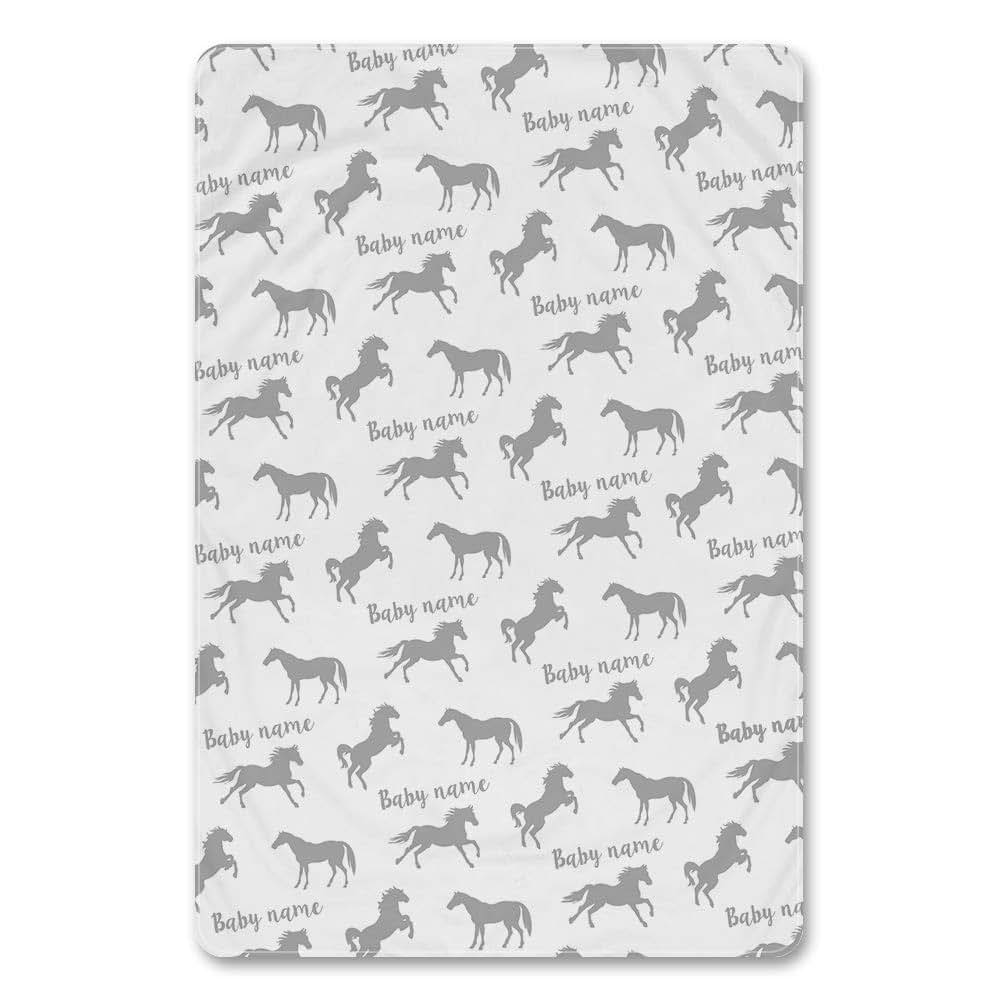 NICTIMEID Custom Baby Blanket with Name Print Horse Pattern, Personalized Newborn Gifts for Boys Girls, Soft Sherpa (photo 2)