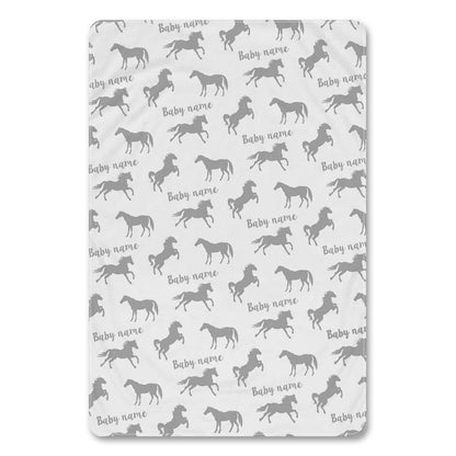 NICTIMEID Custom Baby Blanket with Name Print Horse Pattern, Personalized Newborn Gifts for Boys Girls, Soft Sherpa (photo 2)