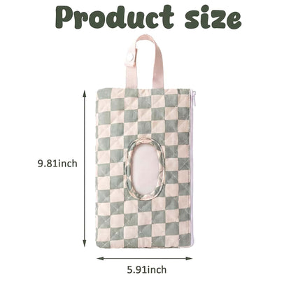 Chicplaid Quilted Wipes Pouch, Green Checkered Fabric Dispenser (photo 2)