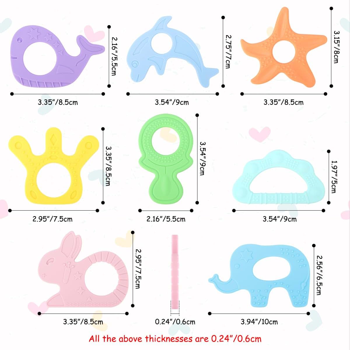 Beboan Silicone Baby Teething Ring Toys, 8 Pack Freezer Teether Chew Toy (photo 2)