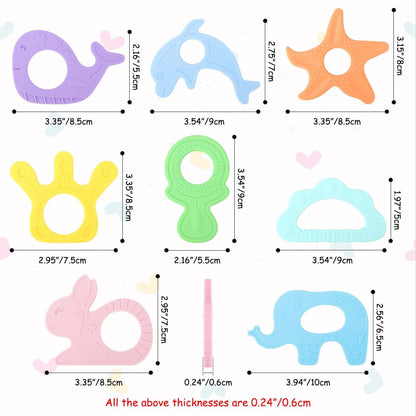 Beboan Silicone Baby Teething Ring Toys, 8 Pack Freezer Teether Chew Toy (photo 2)