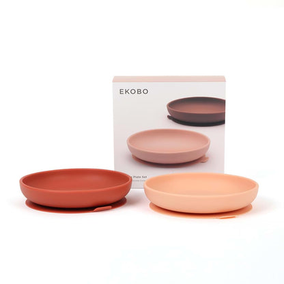EKOBO Silicone Baby Plates with Suction Set, 2 Suction plates for Toddlers and Babys in Blush & Terracotta, High-Rim