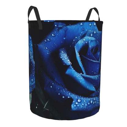 AdaNti Blue rose print Circular Hamper Waterproof Storage Bin Organizer Basket Laundry Hamper With Handles For Clothes (photo 2)