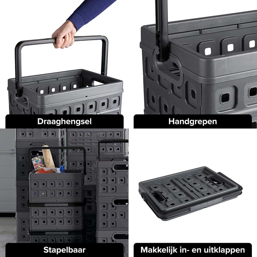 SUNWARE perfectly organised Sunware Square Folding Box 24 Litre with Handle Anthracite Black Colour