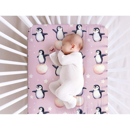 Cute Baby Penguins Stars Crib Sheet