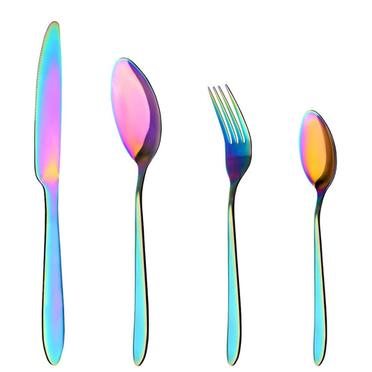 16-Piece Rainbow Stainless Steel Flatware Utensil Set for Dining