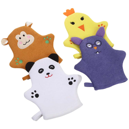 AZIDWERYQ 4Pcs Baby Washcloths Soft Cartoon Baby Safe Kids Washcloths Cute Animal Wash Mitts for Body for Bath Shower