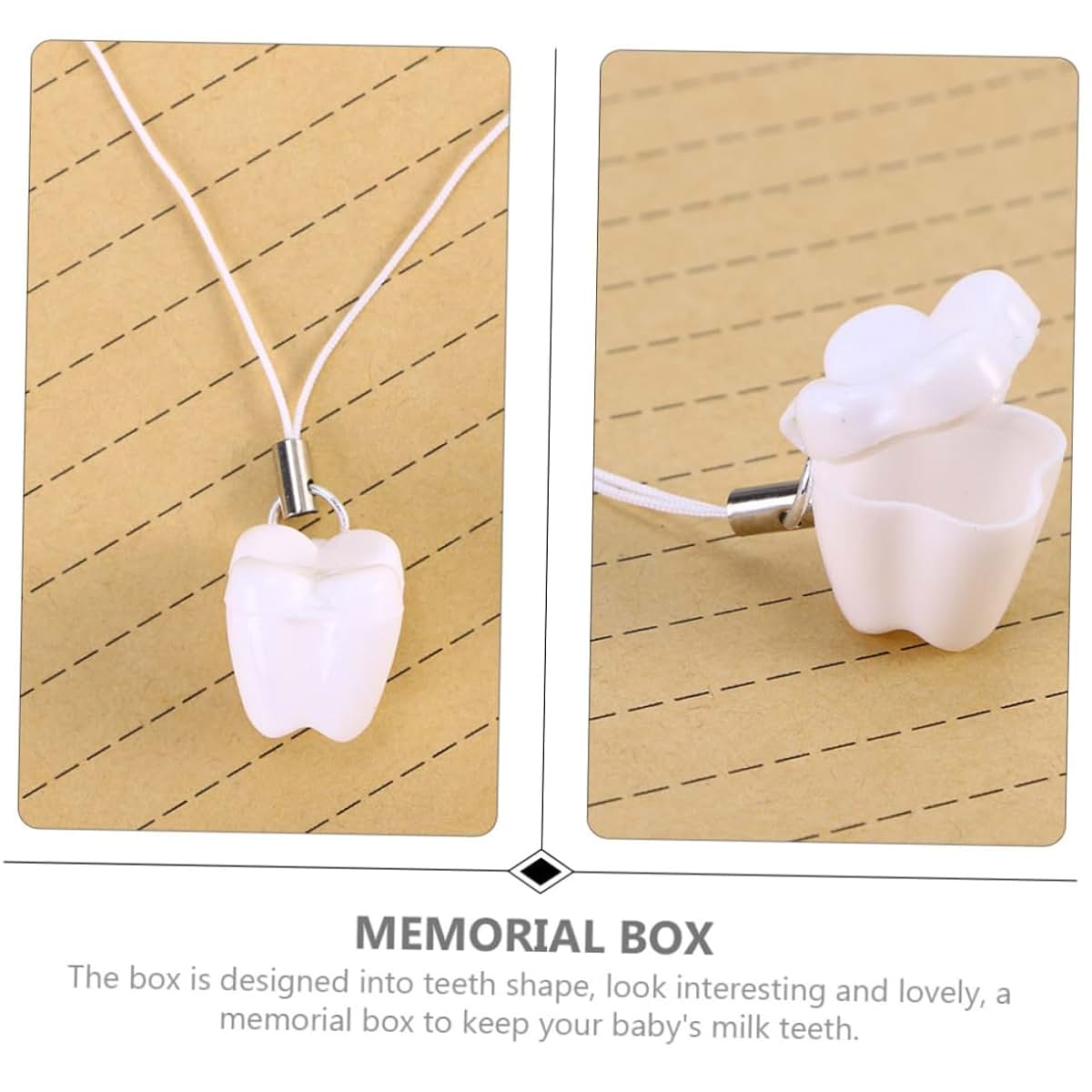 Toyandona 12pcs Plastic Tooth Holder Necklace Set - Teeth Shape White Finish Smooth Surface Keepsake Boxes