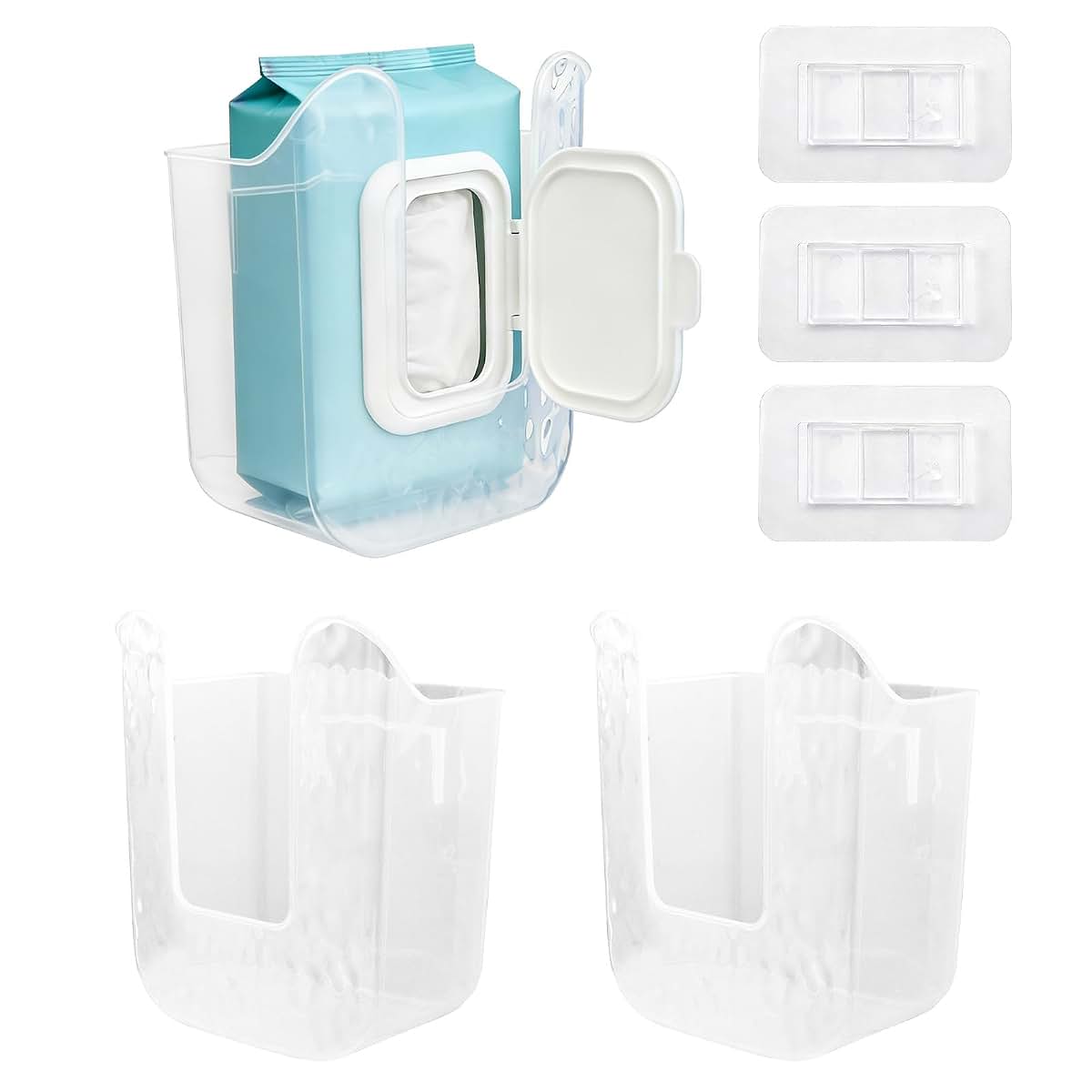 Clear Wall-Mounted Wipes Dispenser Holder Set for Bathroom and Kitchen