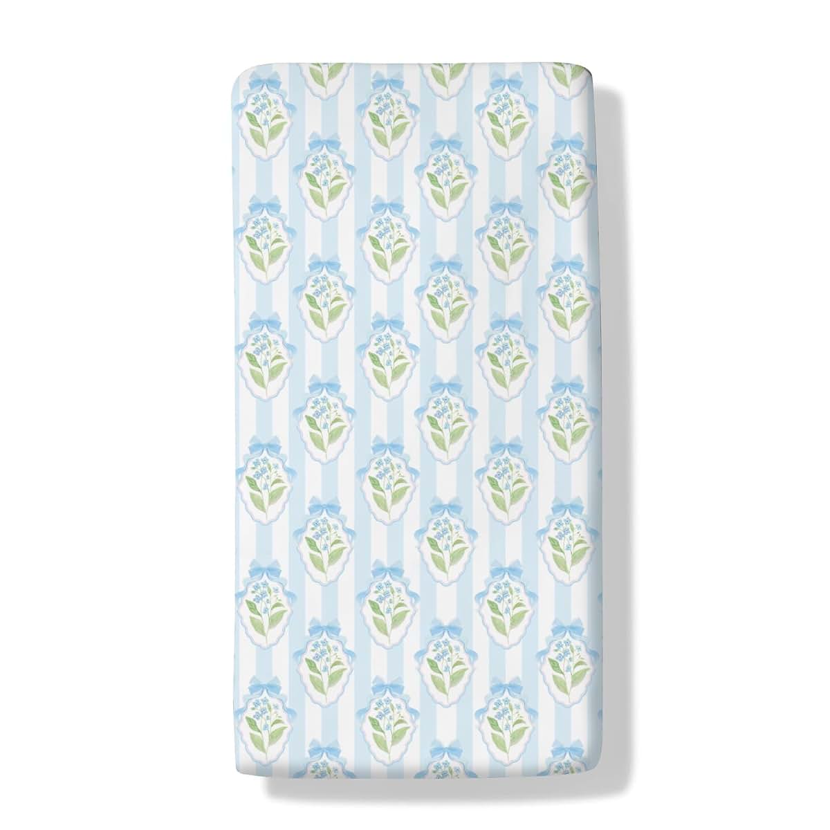 Cstdyfrv Pastel Flowers Bows Striped Baby Boys Girls Crib Sheets Pink Blue Hydrangea Floral Ribbon Bows Fitted Crib