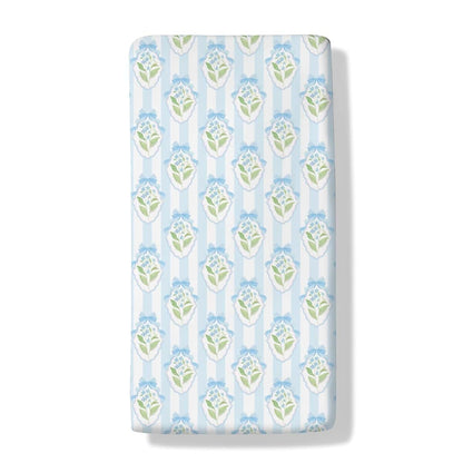 Cstdyfrv Pastel Flowers Bows Striped Baby Boys Girls Crib Sheets Pink Blue Hydrangea Floral Ribbon Bows Fitted Crib